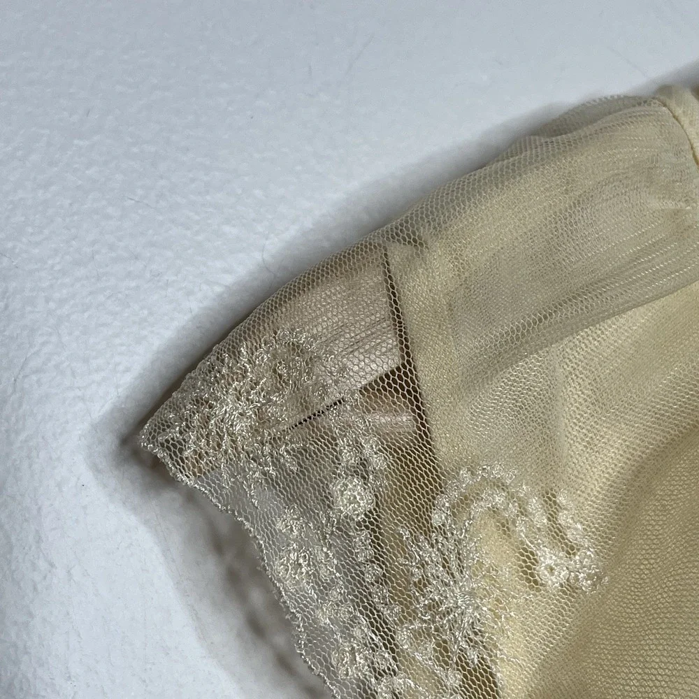 Y2K Linen Babydoll Top Butter Yellow Womens L Fairy Ethereal Lace Ruffled Pastel - Picture 3 of 7